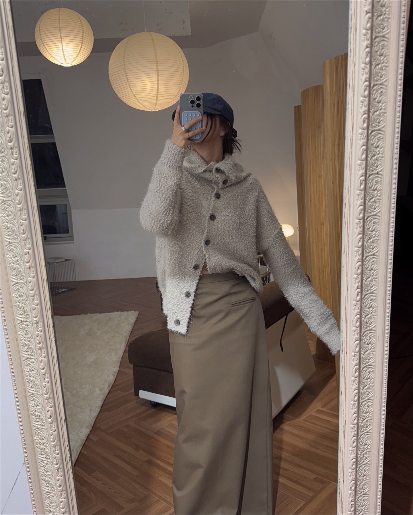 寬鬆單排扣針織羊毛開衫