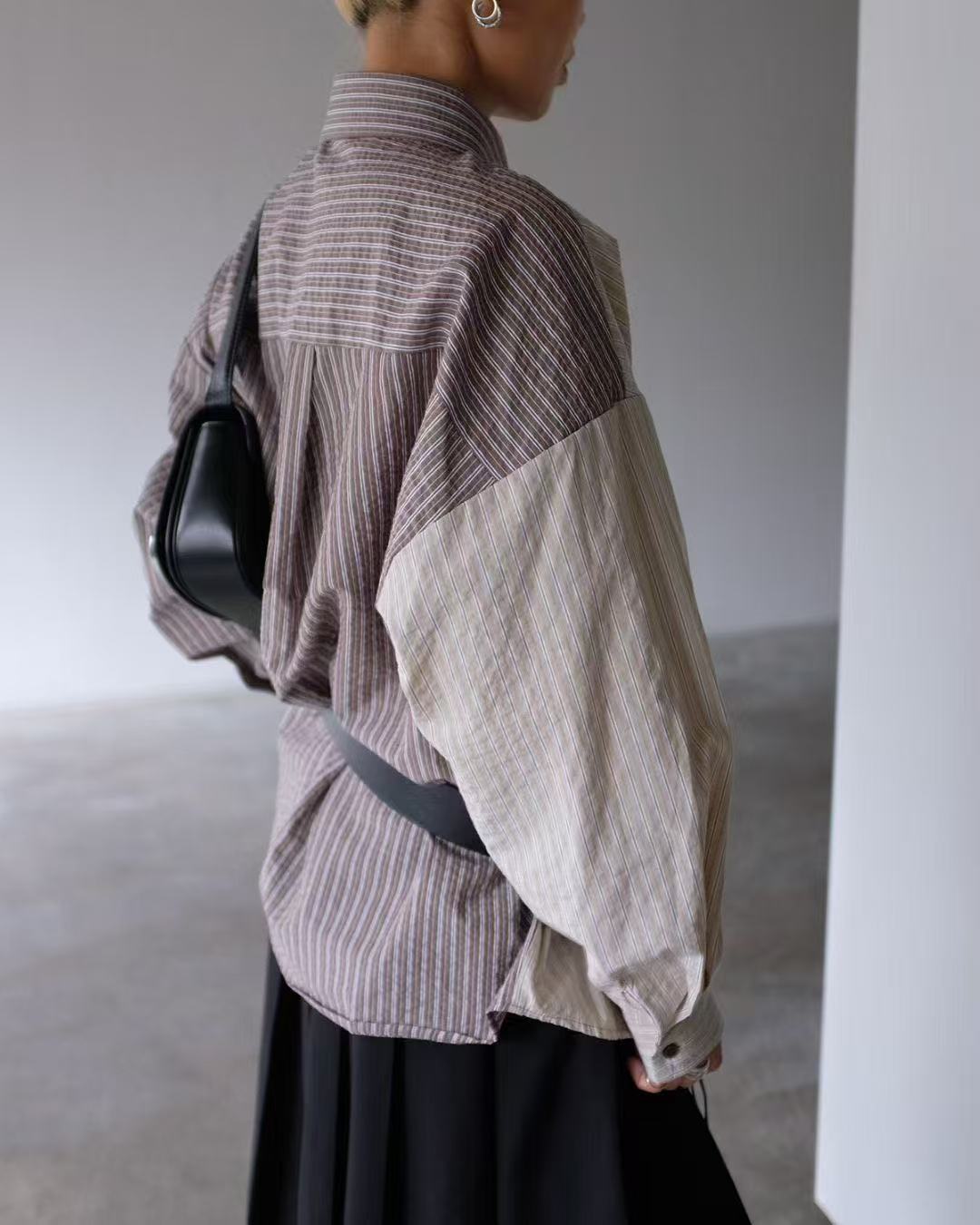 Vertical striped colorblock loose shirt