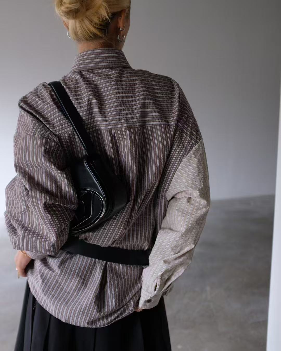 Vertical striped colorblock loose shirt