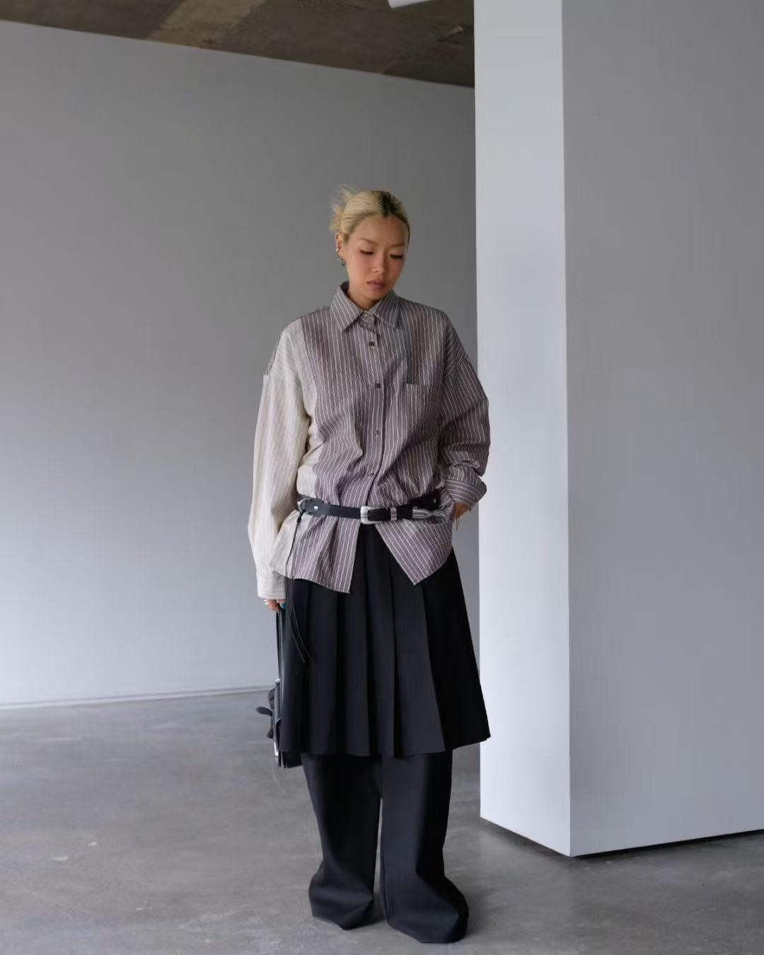 Vertical striped colorblock loose shirt