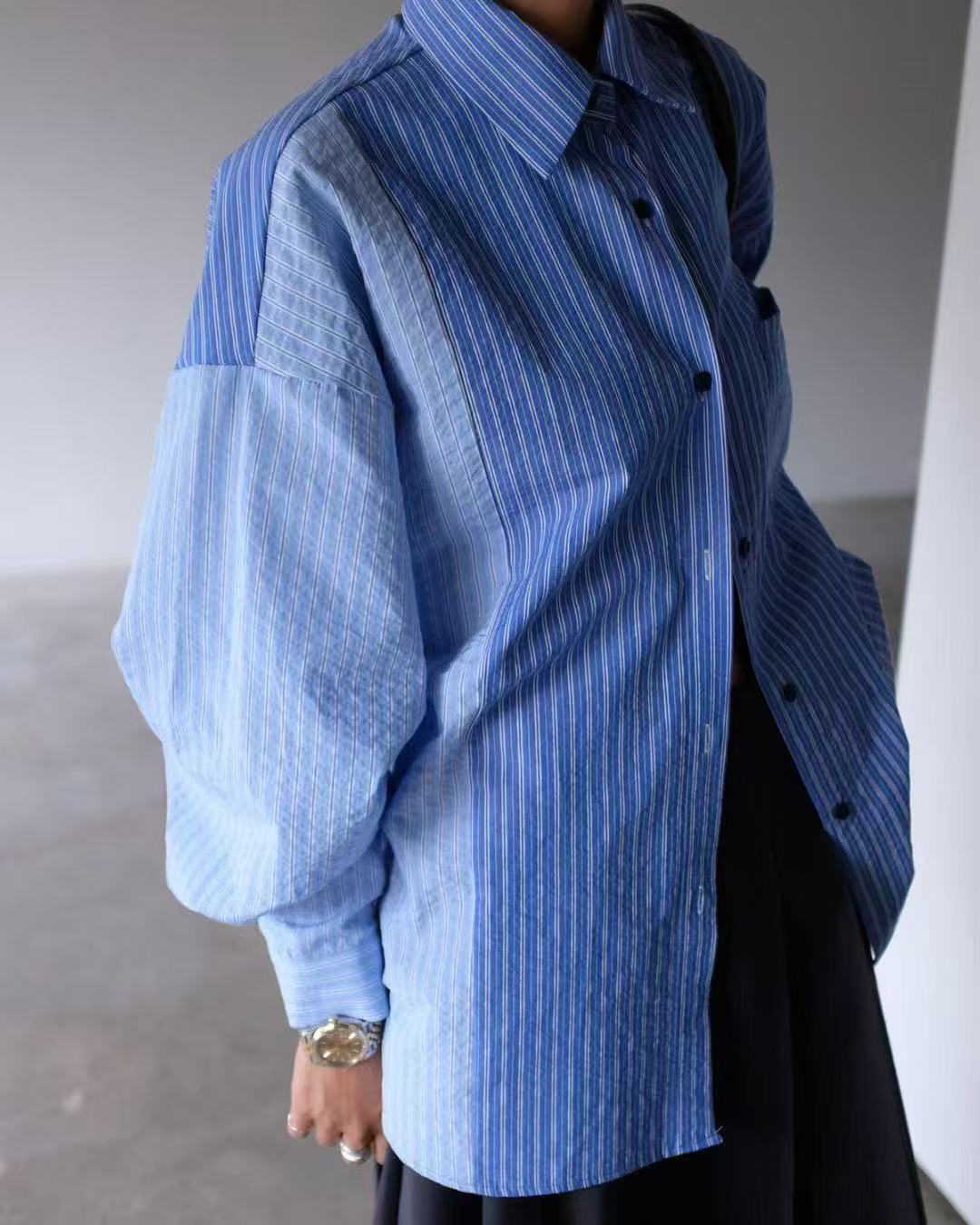 Vertical striped colorblock loose shirt