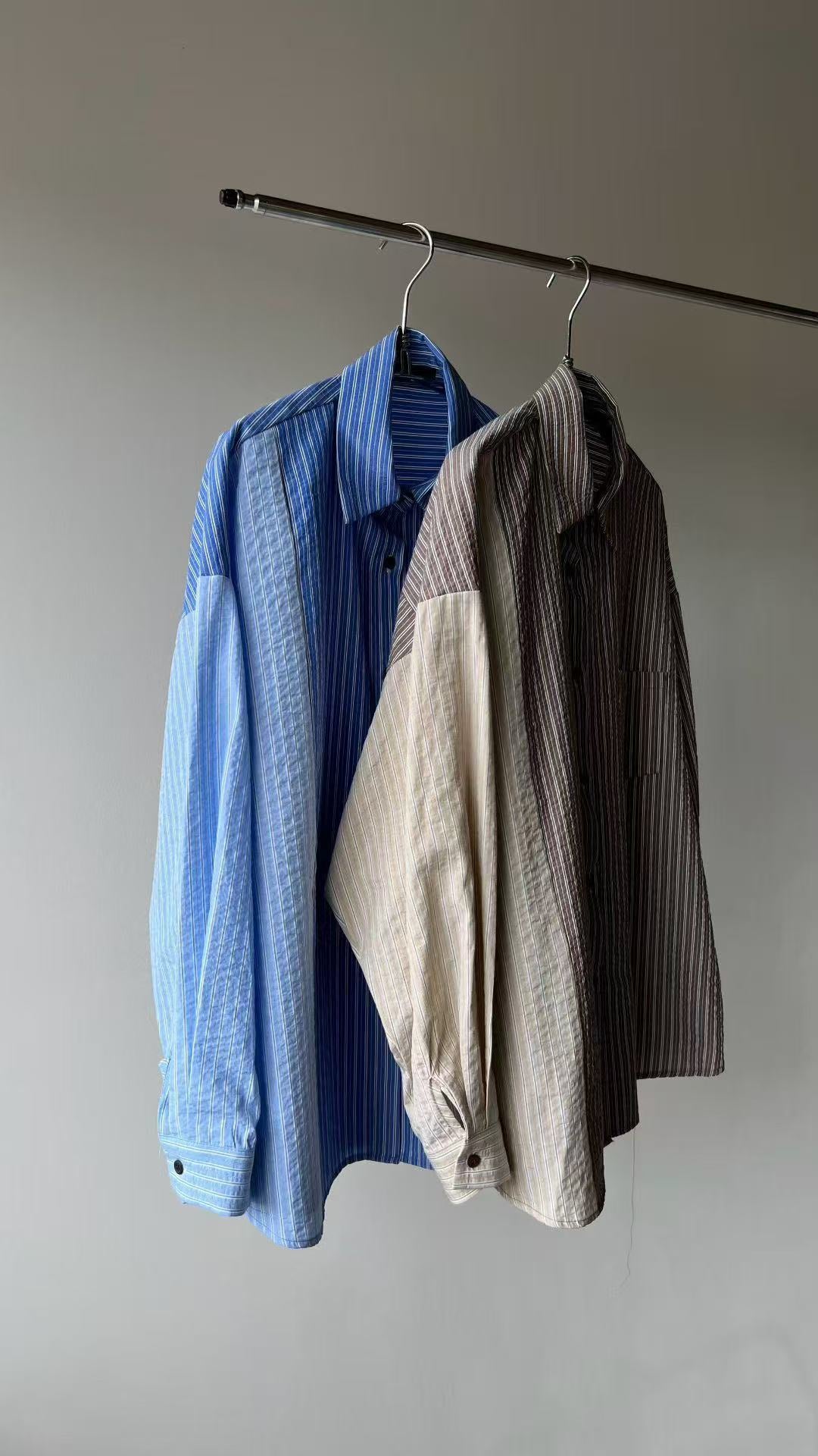 Vertical striped colorblock loose shirt