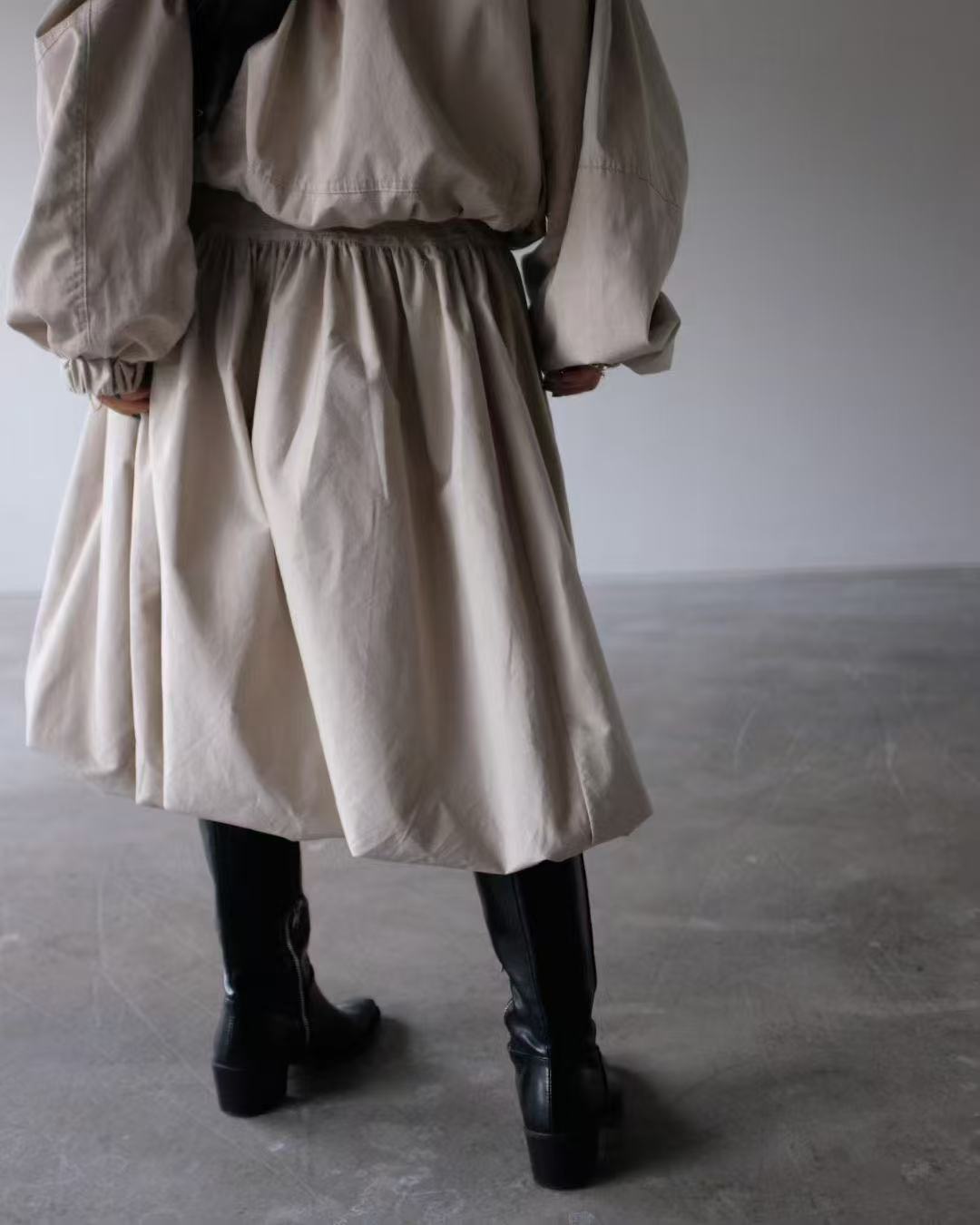 鬆緊腰簡約花苞中長款半身裙