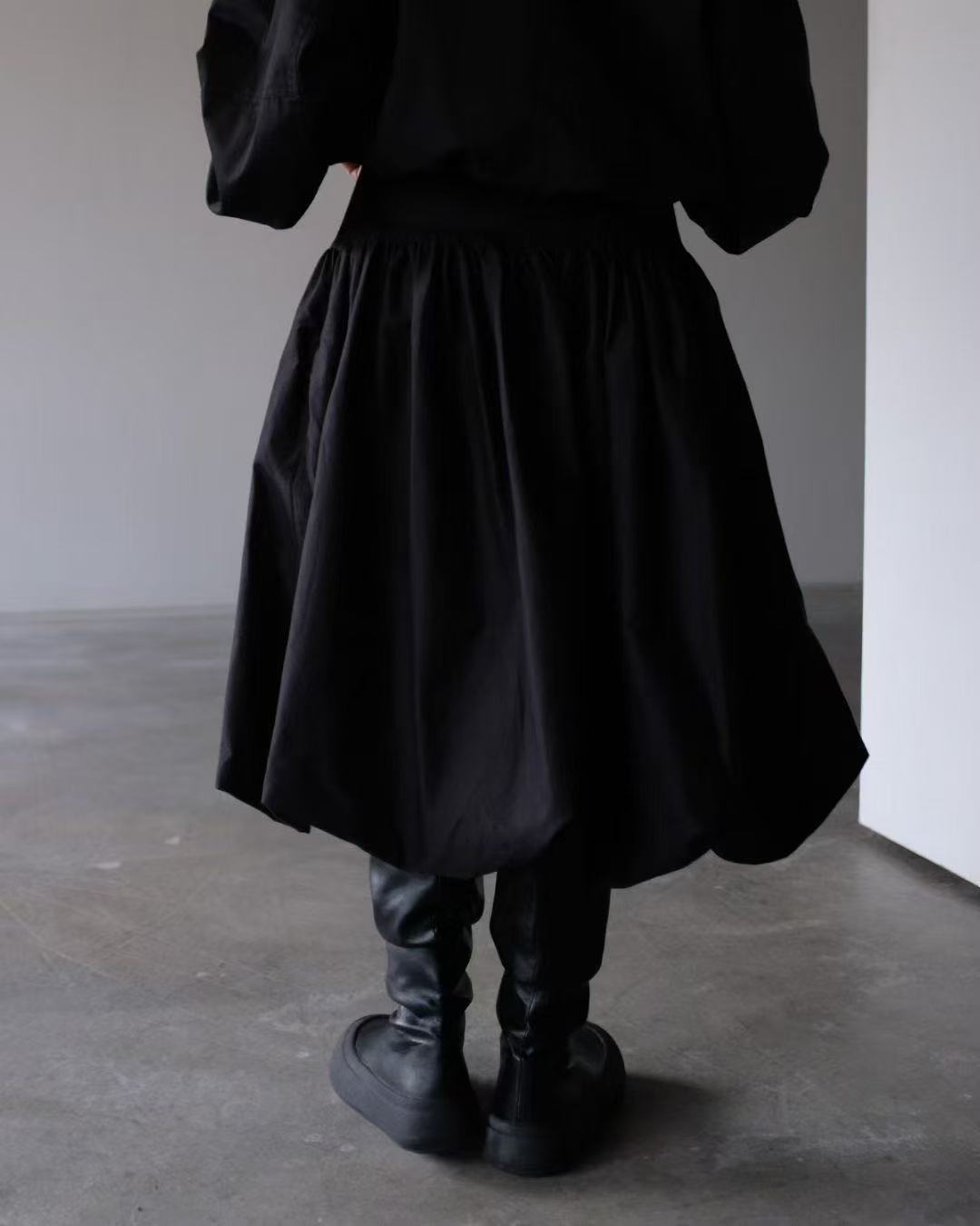 鬆緊腰簡約花苞中長款半身裙