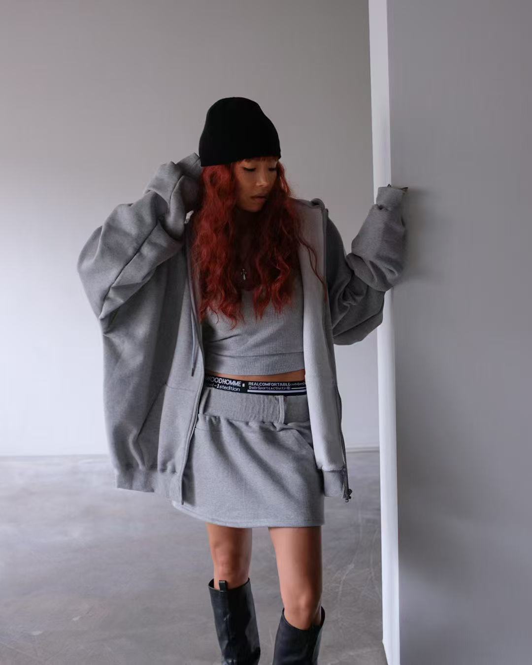 簡約寬鬆連帽運動衛衣外套