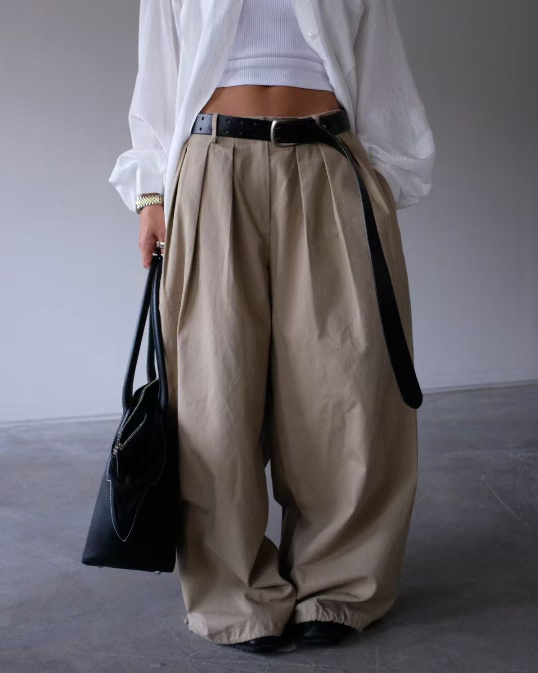 Pleated casual wide-leg trousers