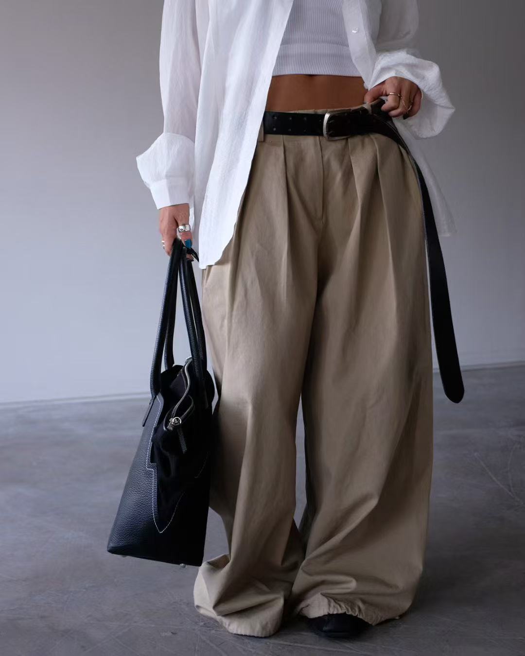 Pleated casual wide-leg trousers