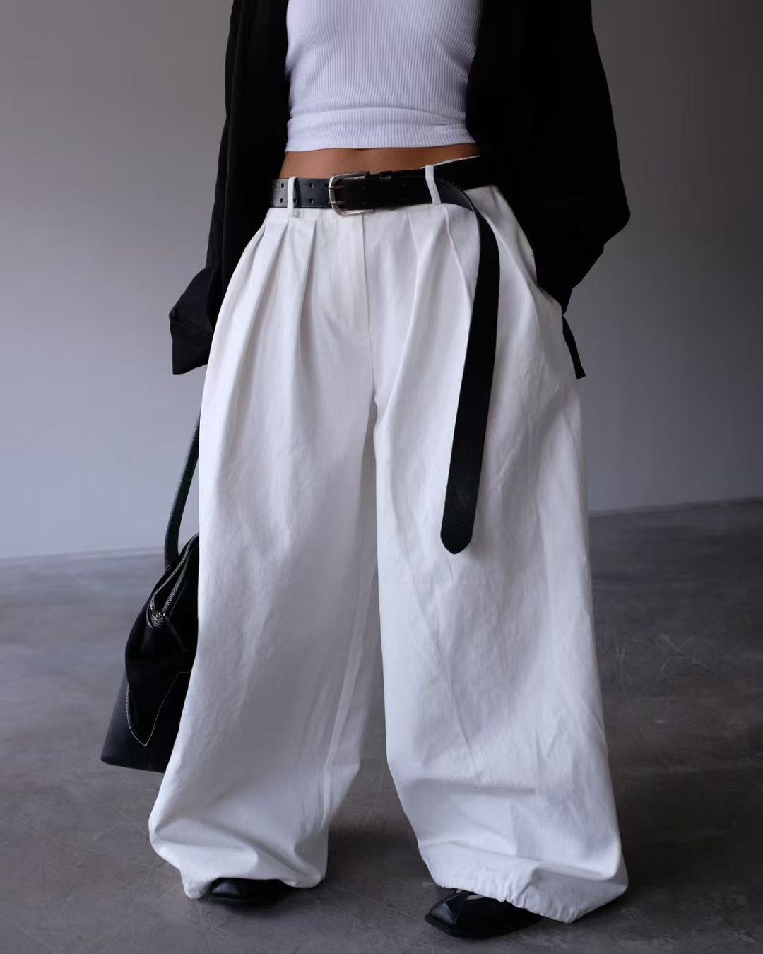 Pleated casual wide-leg trousers