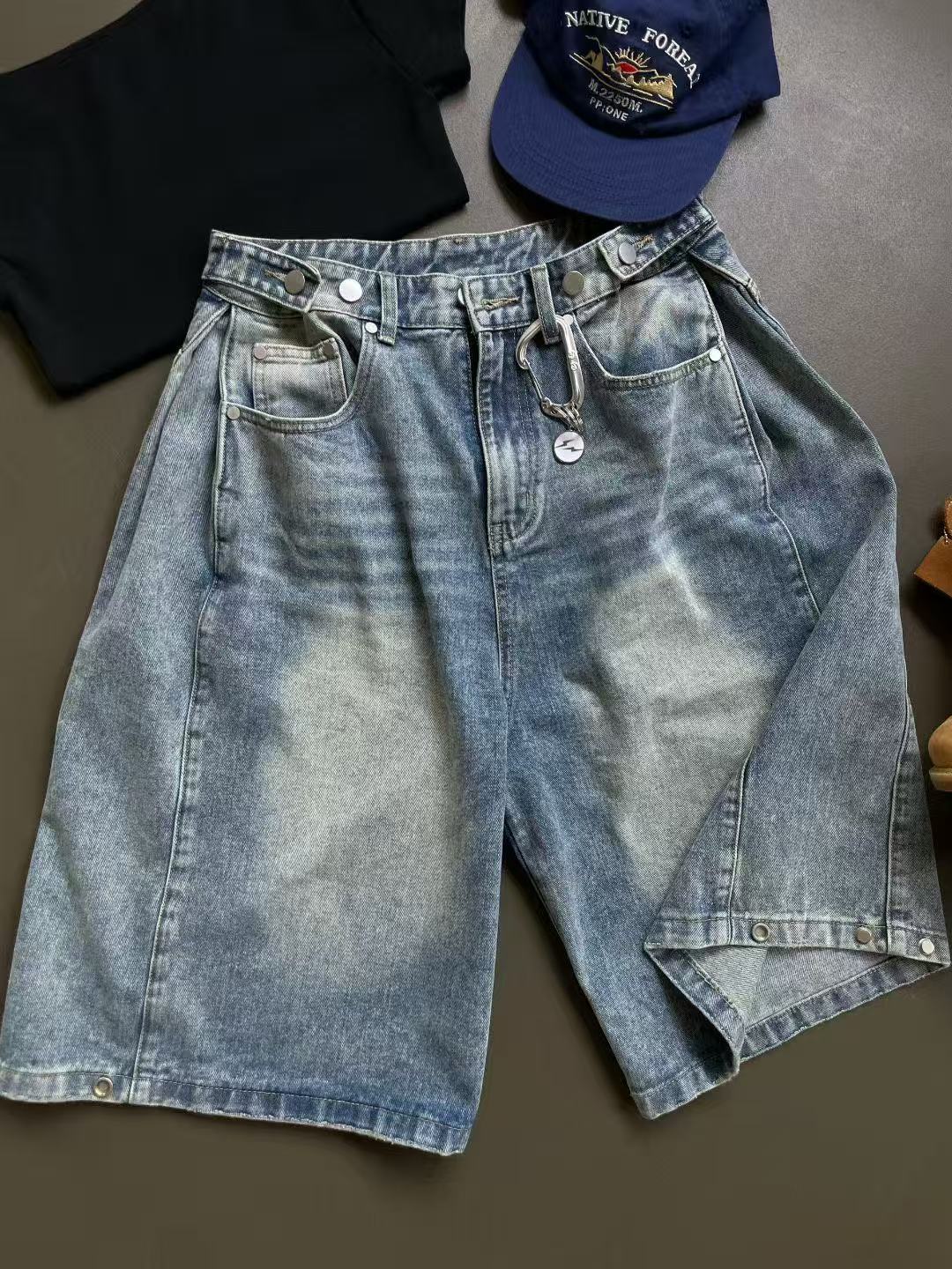 可調節褲頭寬鬆牛仔七分褲