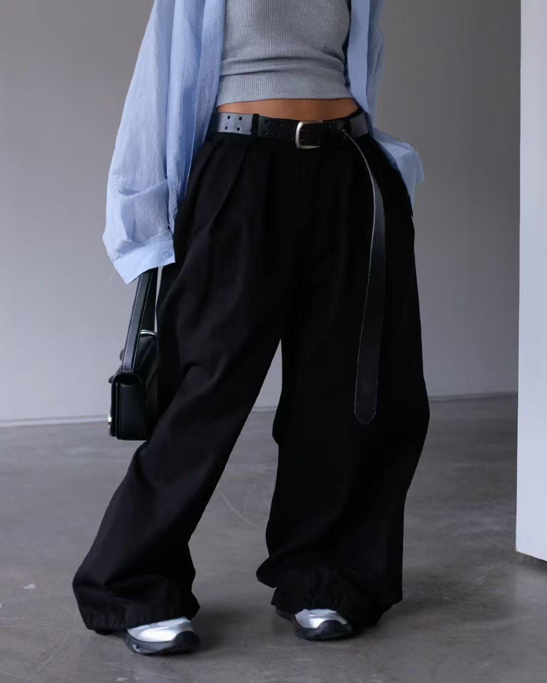 Pleated casual wide-leg trousers