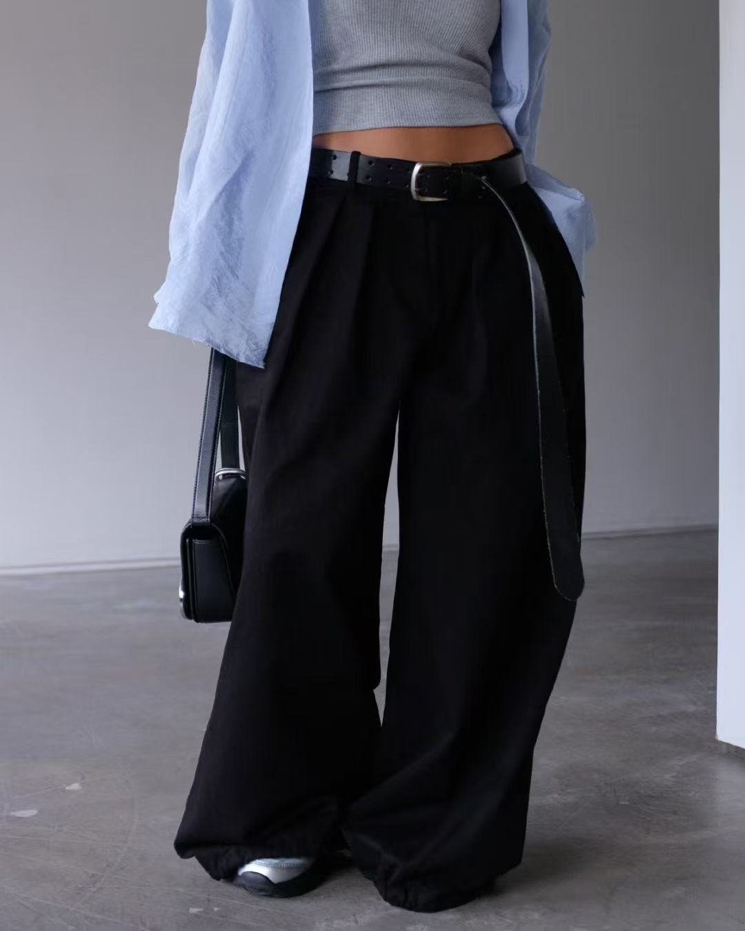 Pleated casual wide-leg trousers
