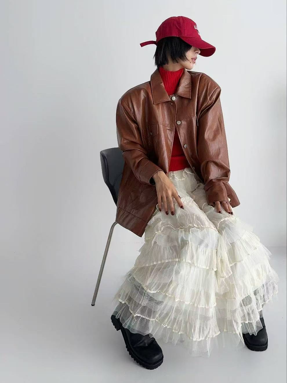 百搭寬鬆休閒皮外套