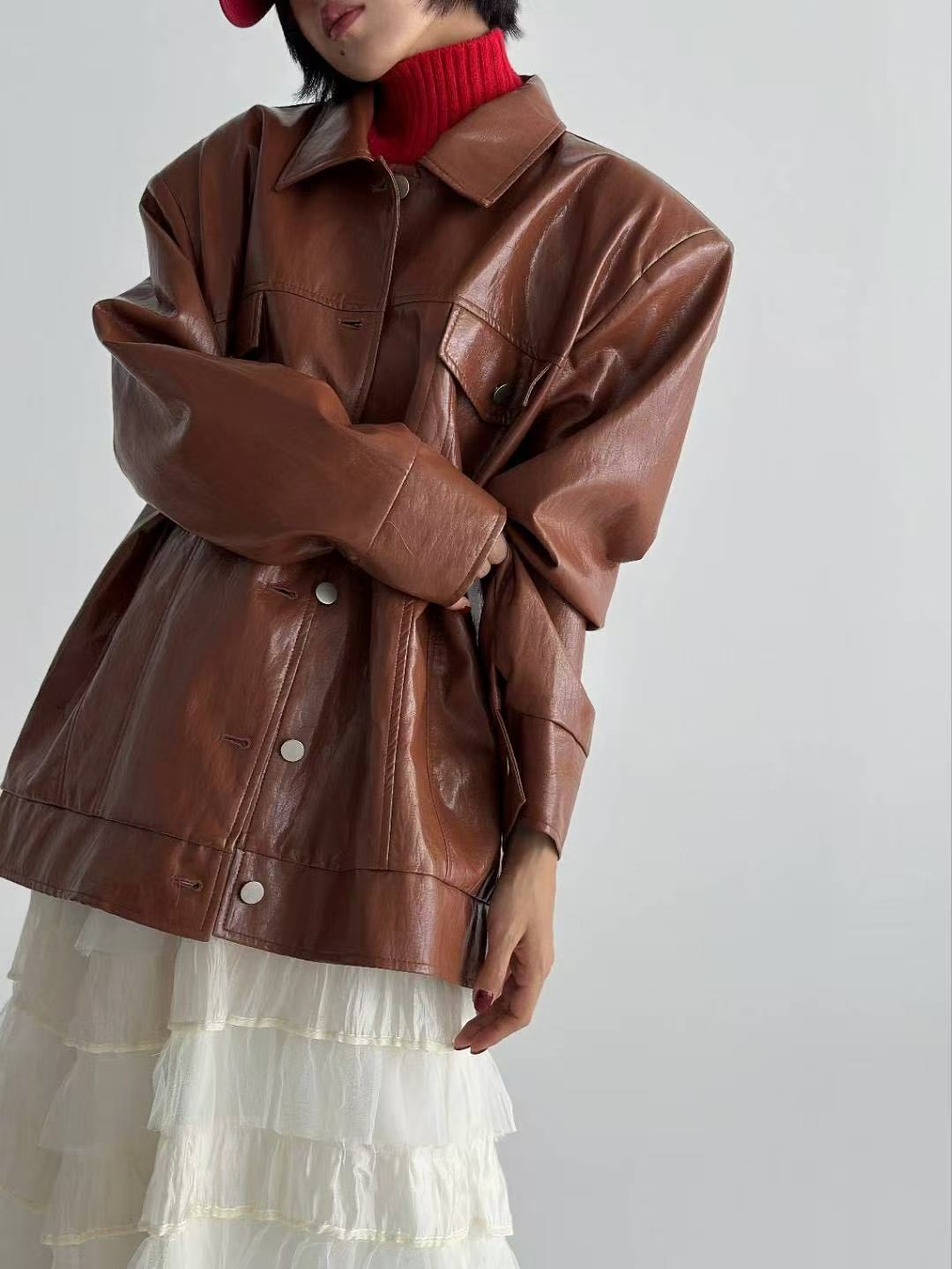 百搭寬鬆休閒皮外套