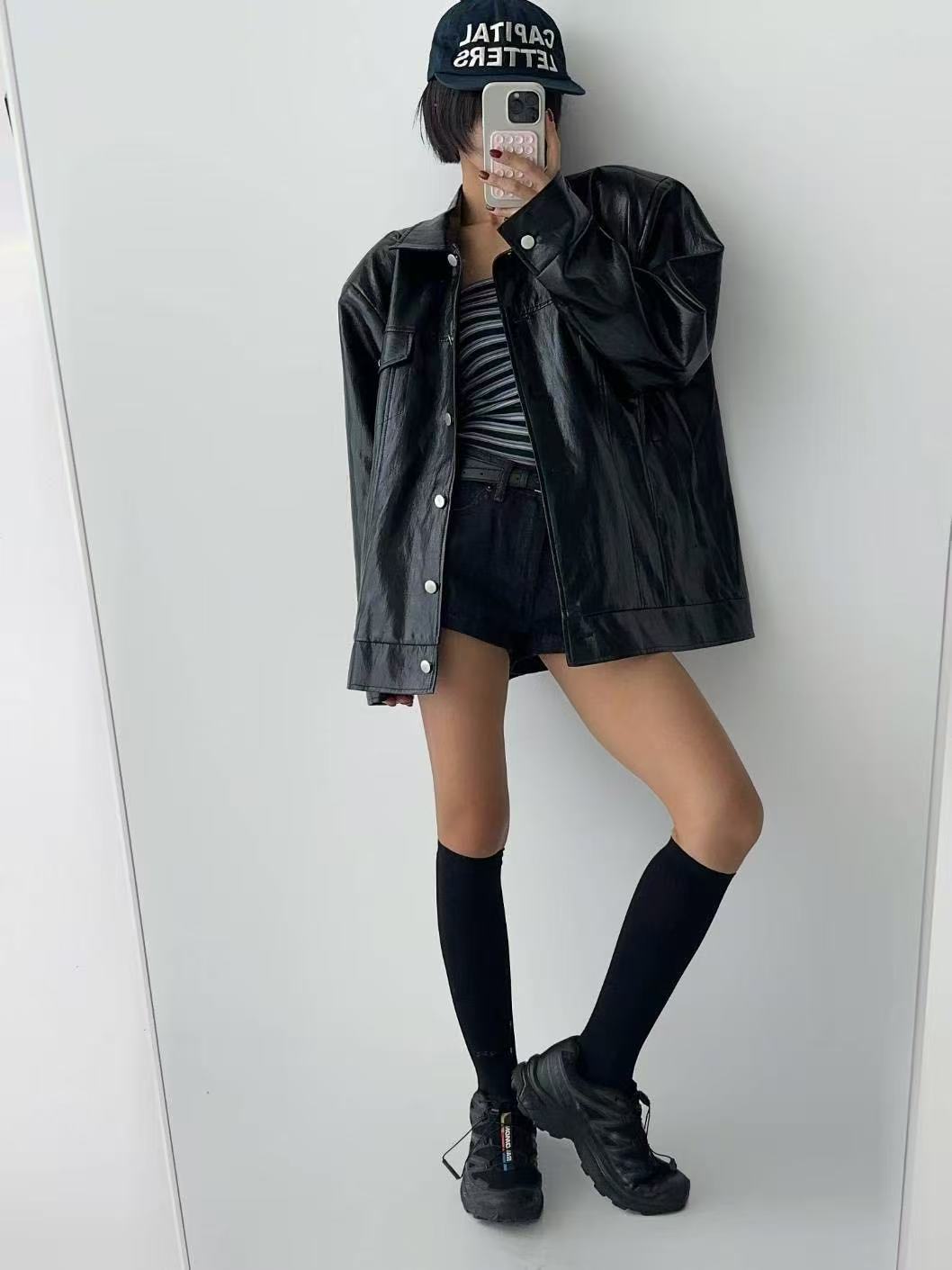 百搭寬鬆休閒皮外套