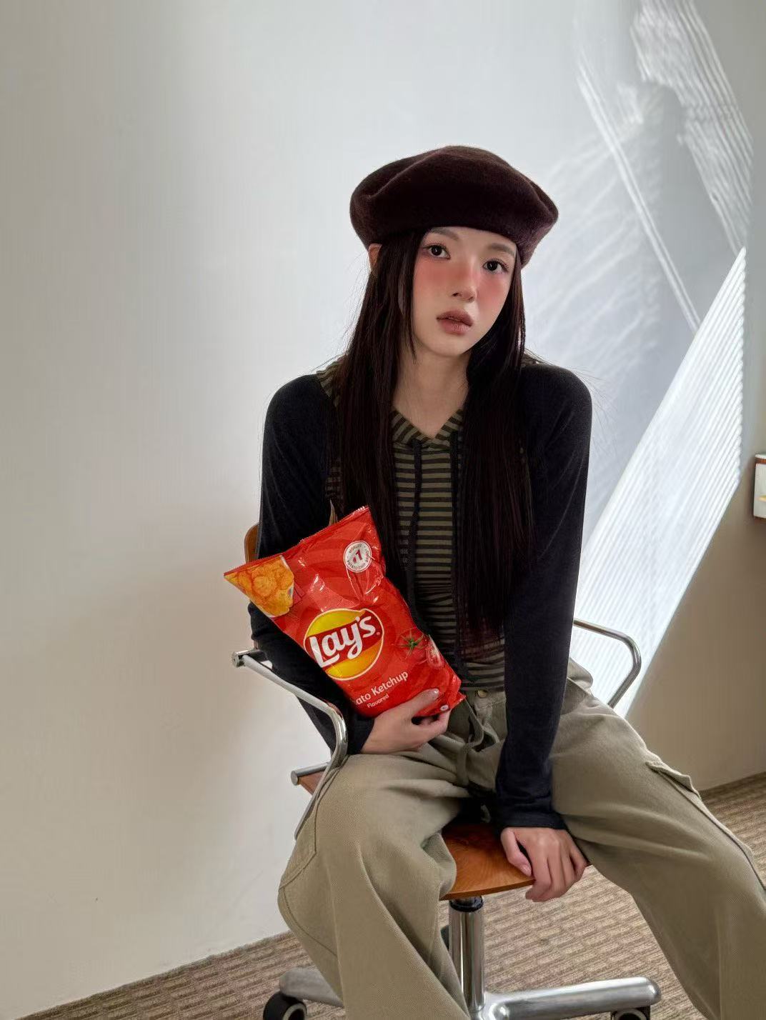 條紋連帽百搭休閒長袖T卹