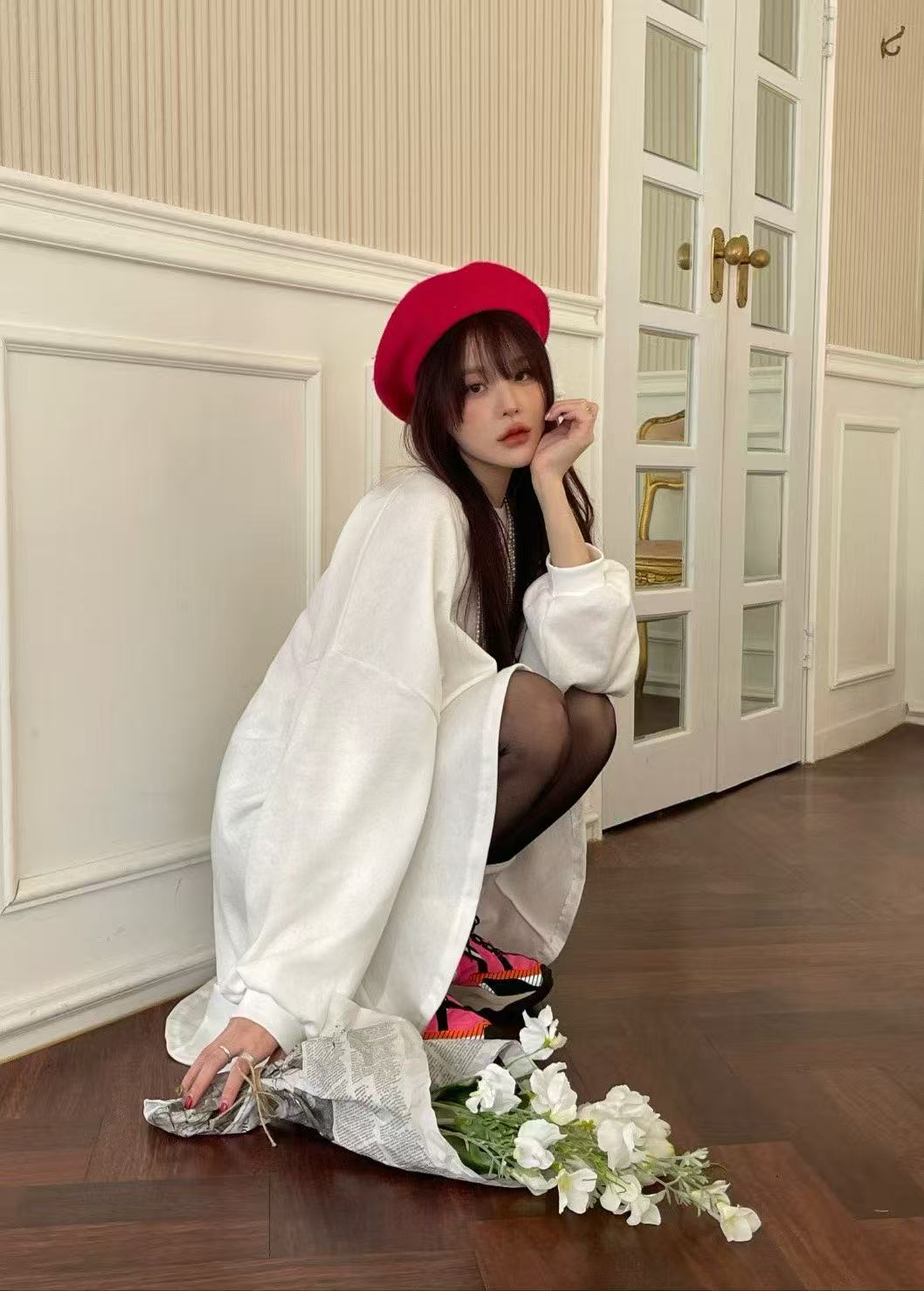 下擺魚尾巴拼接荷葉邊T恤裙