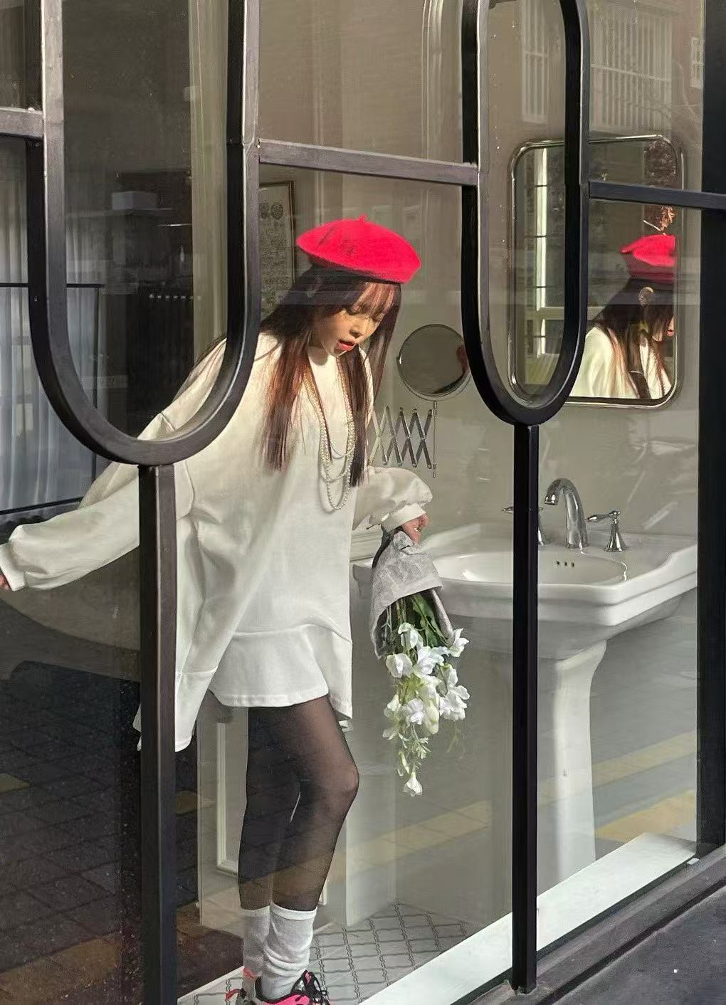 下擺魚尾巴拼接荷葉邊T恤裙