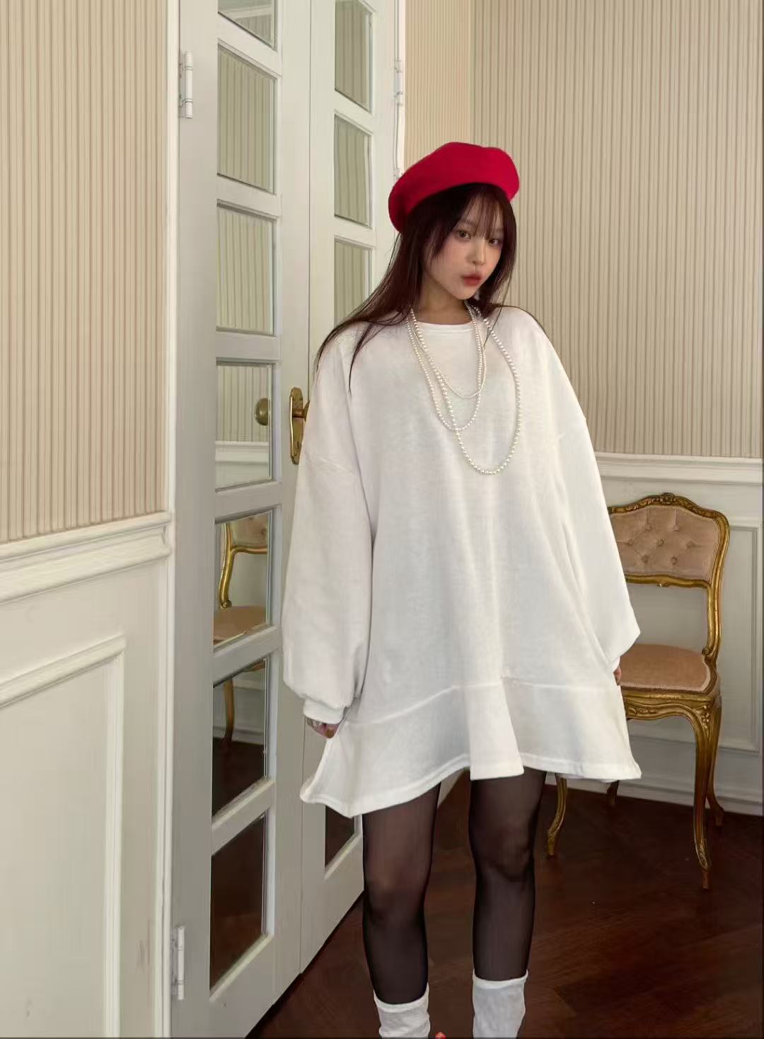 下擺魚尾巴拼接荷葉邊T恤裙