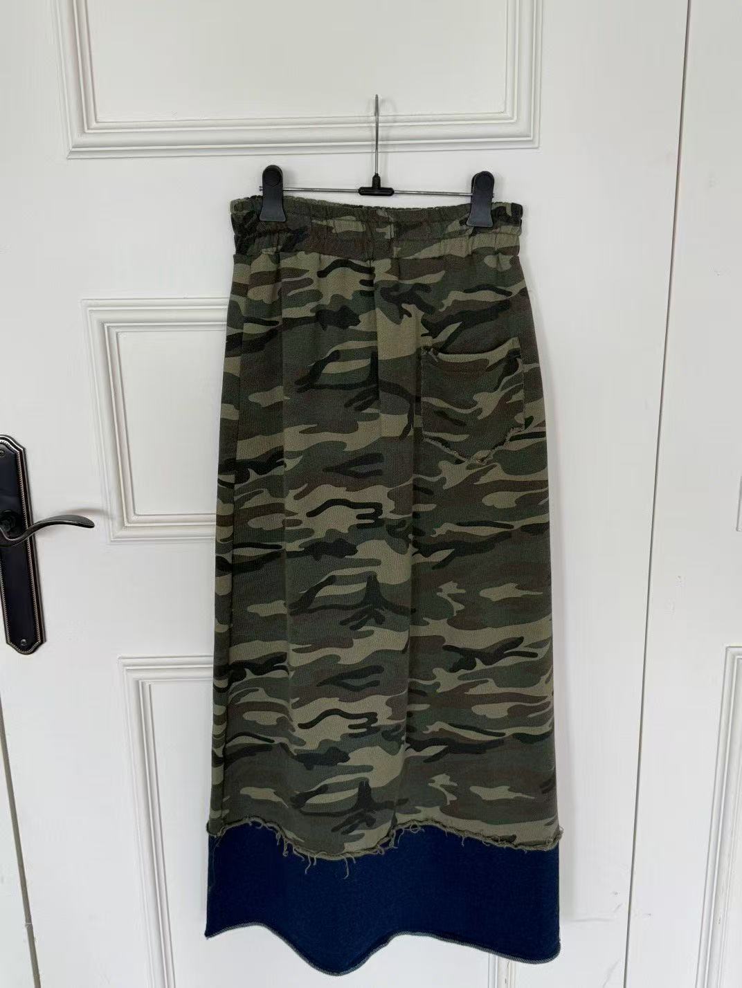 豹紋鬆緊腰開叉百搭過膝半身裙