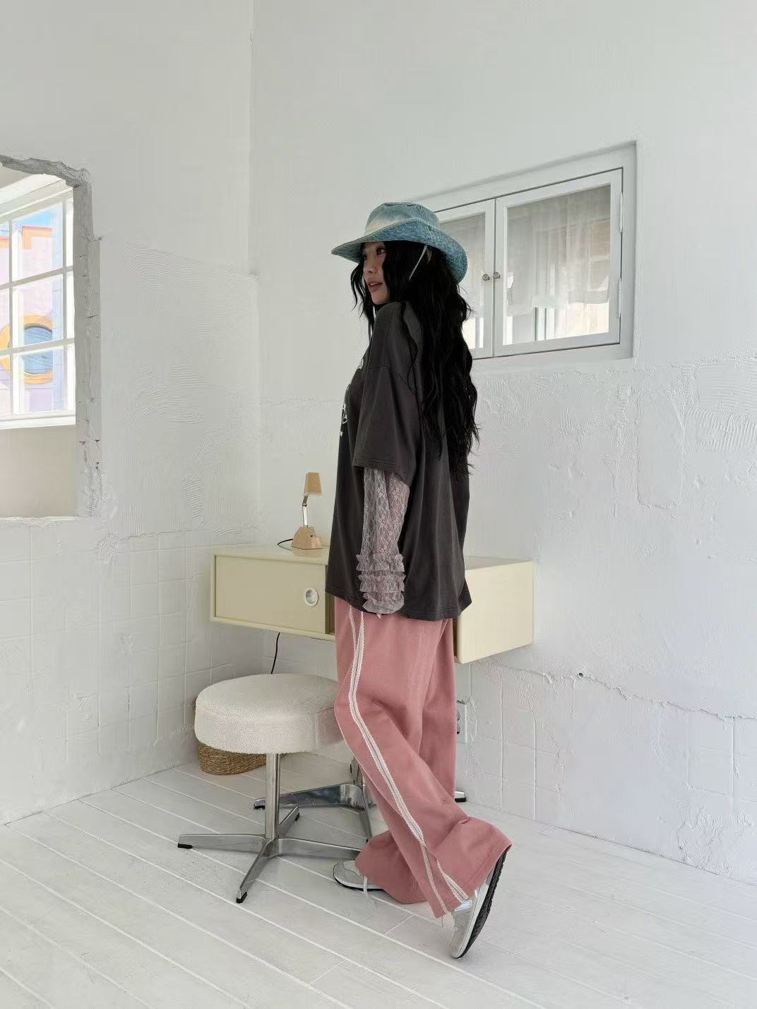 蕾絲花邊口袋休閒運動衛褲