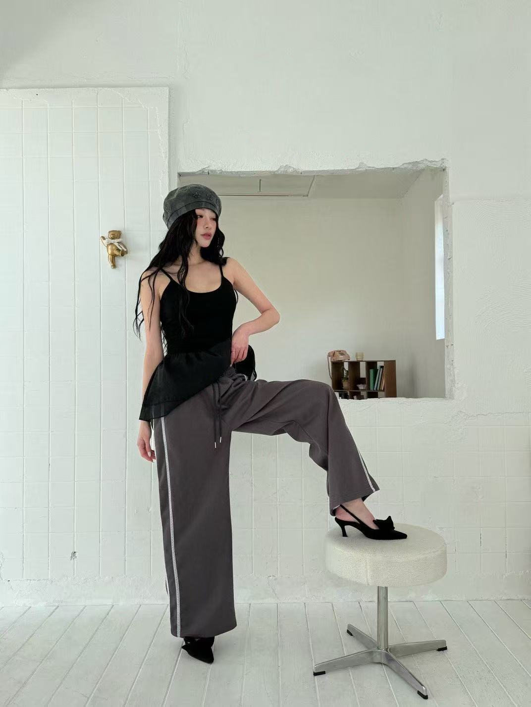 蕾絲花邊口袋休閒運動衛褲