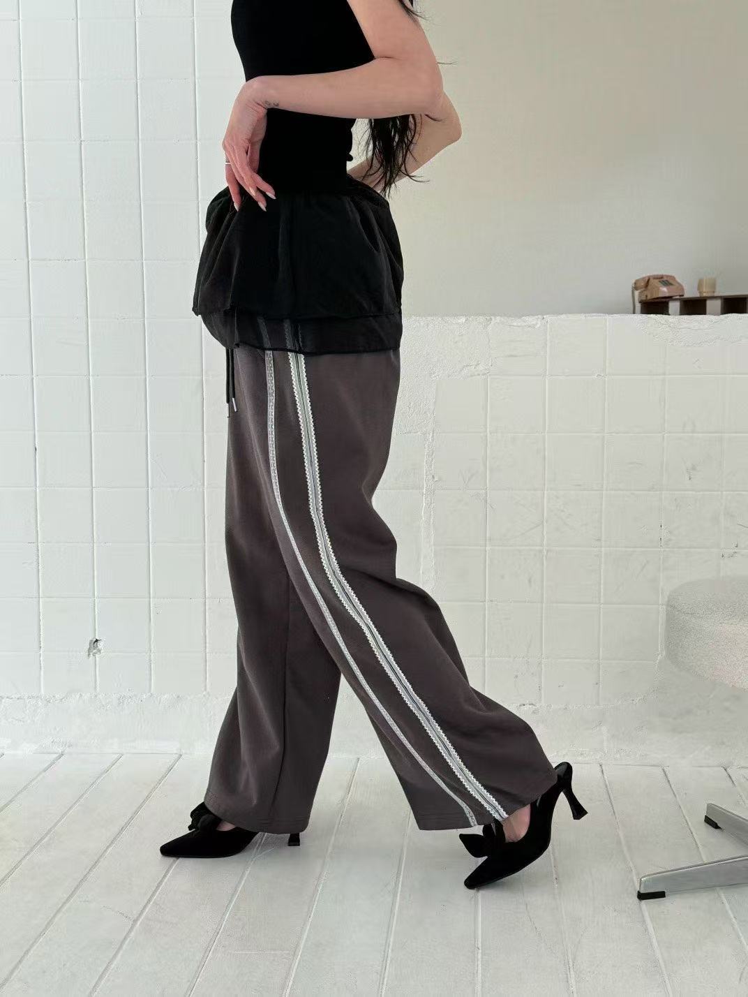 蕾絲花邊口袋休閒運動衛褲