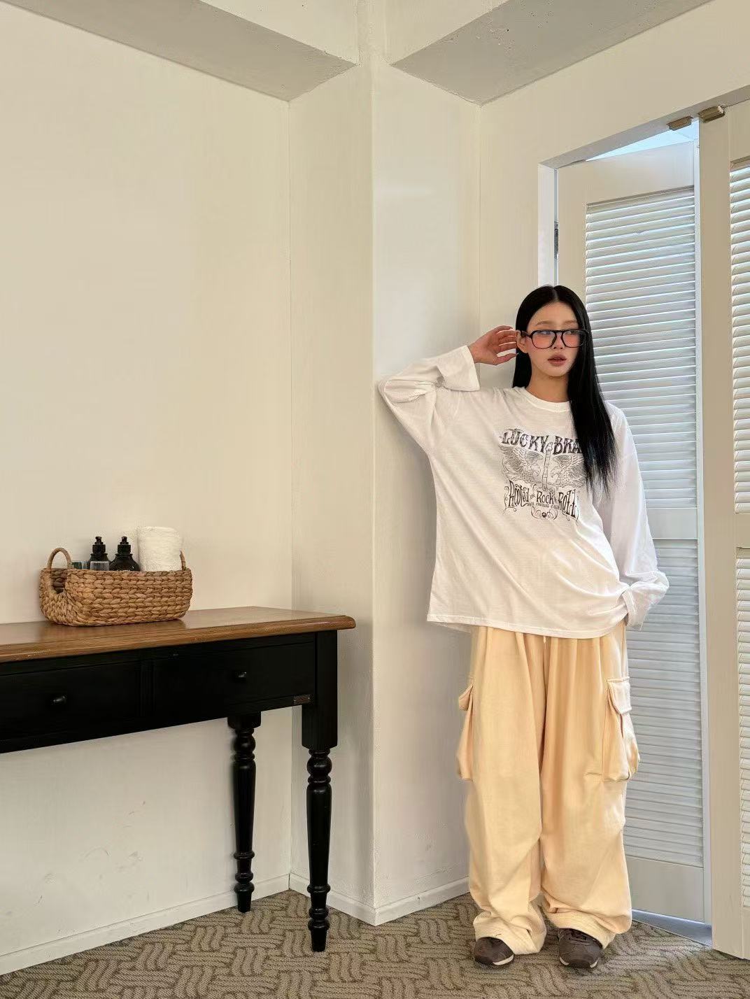 老鷹字母印花圓領中長T卹