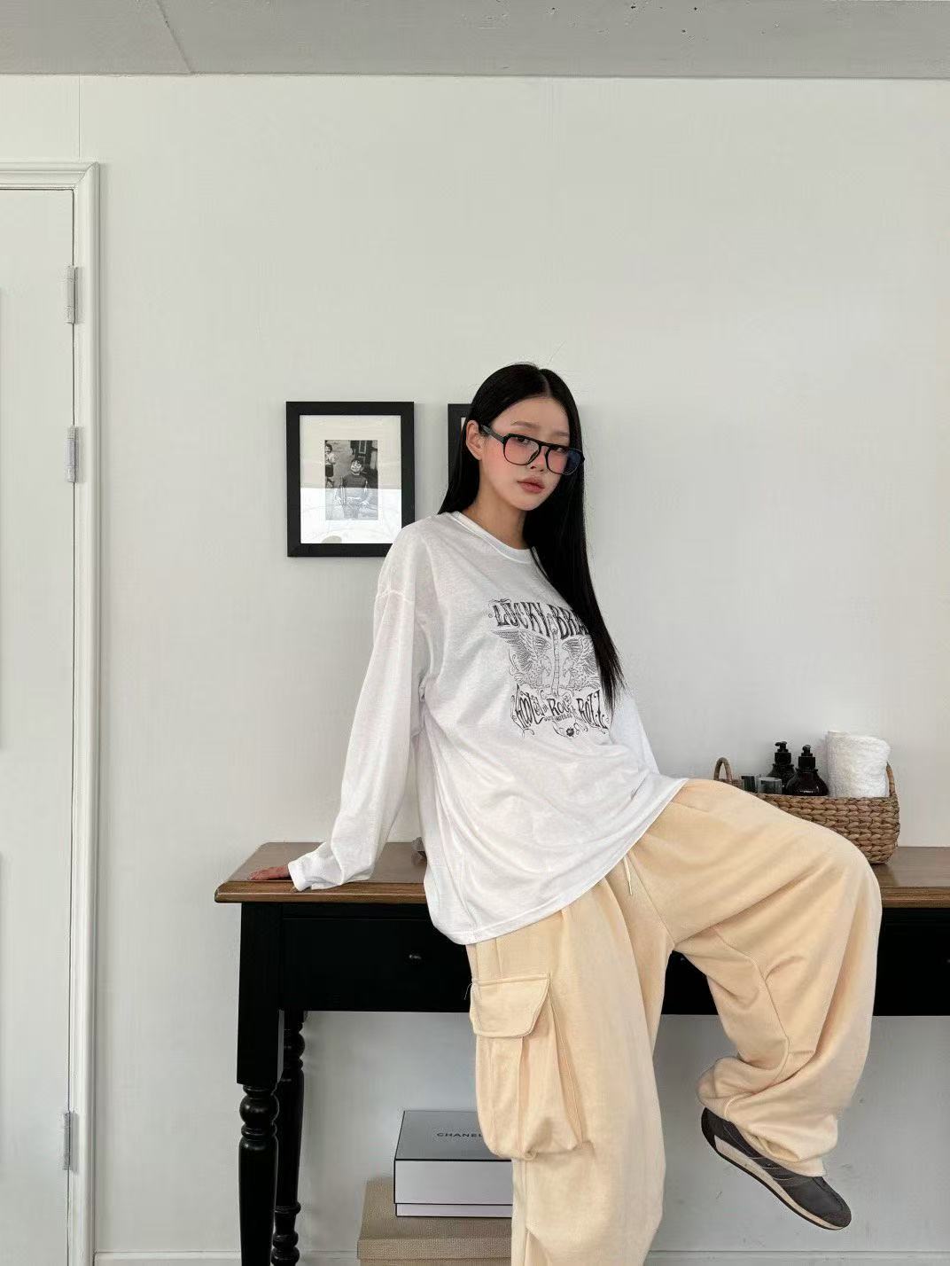 老鷹字母印花圓領中長T卹