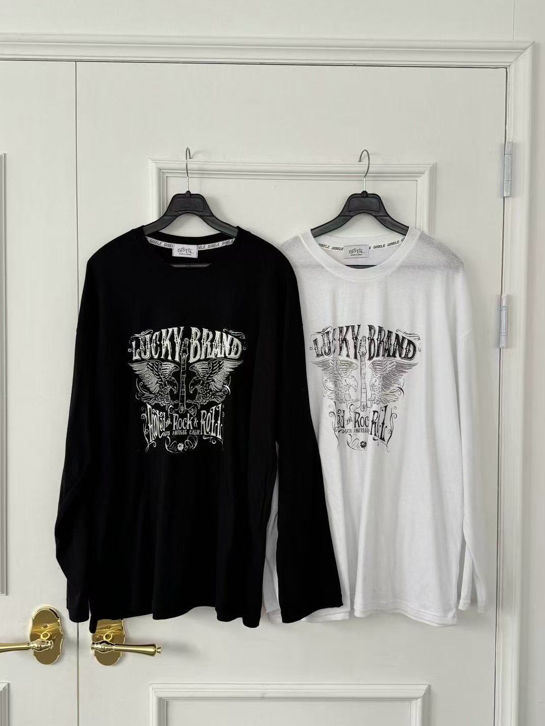 老鷹字母印花圓領中長T卹