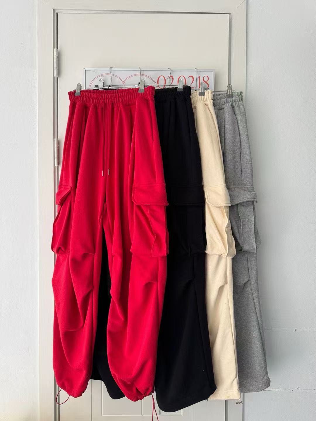 大口袋鬆緊腰可束腳工裝休閒褲