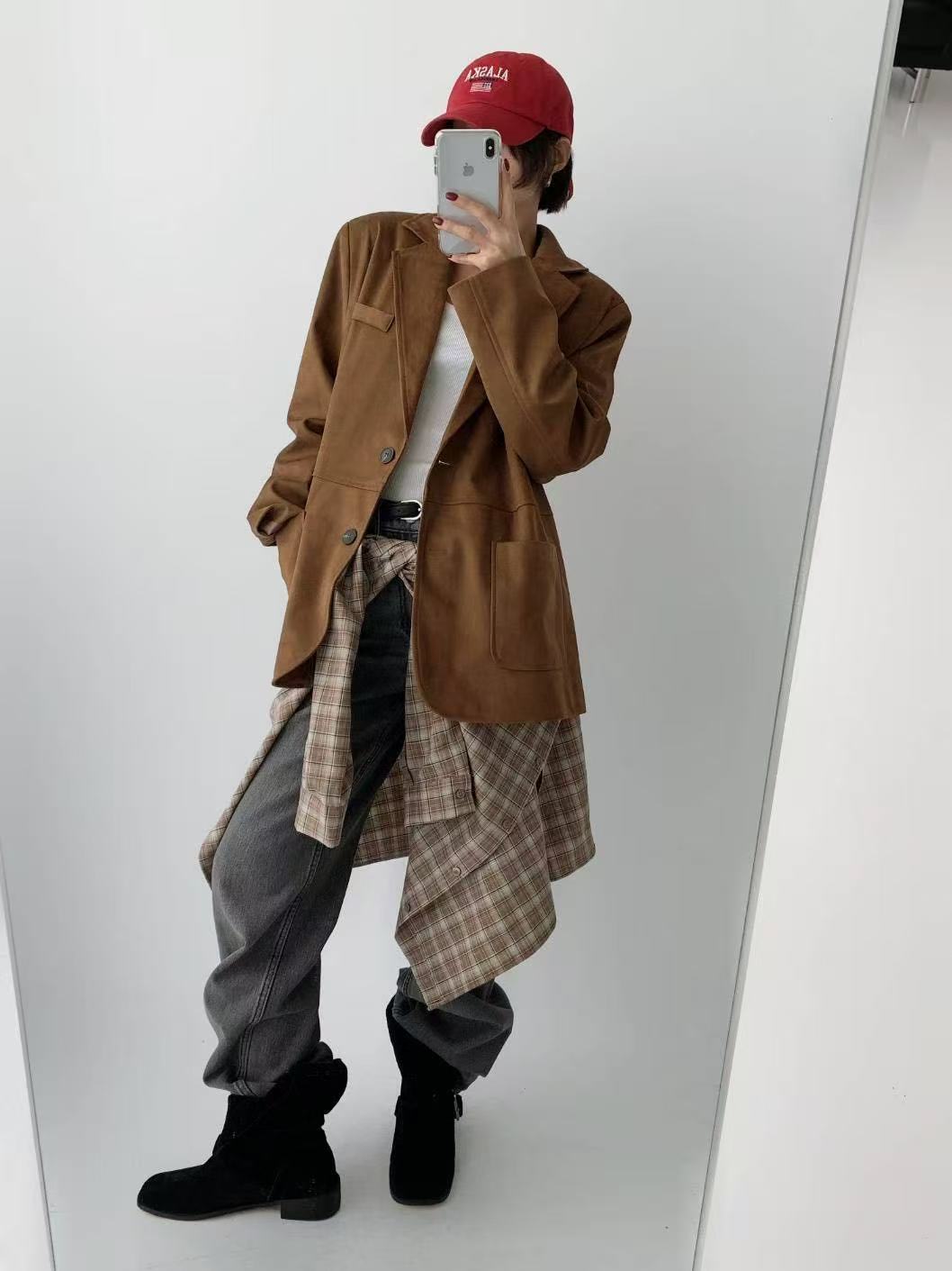 復古寬鬆麂皮絨外套