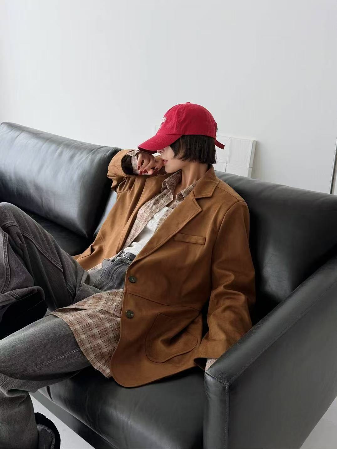 復古寬鬆麂皮絨外套