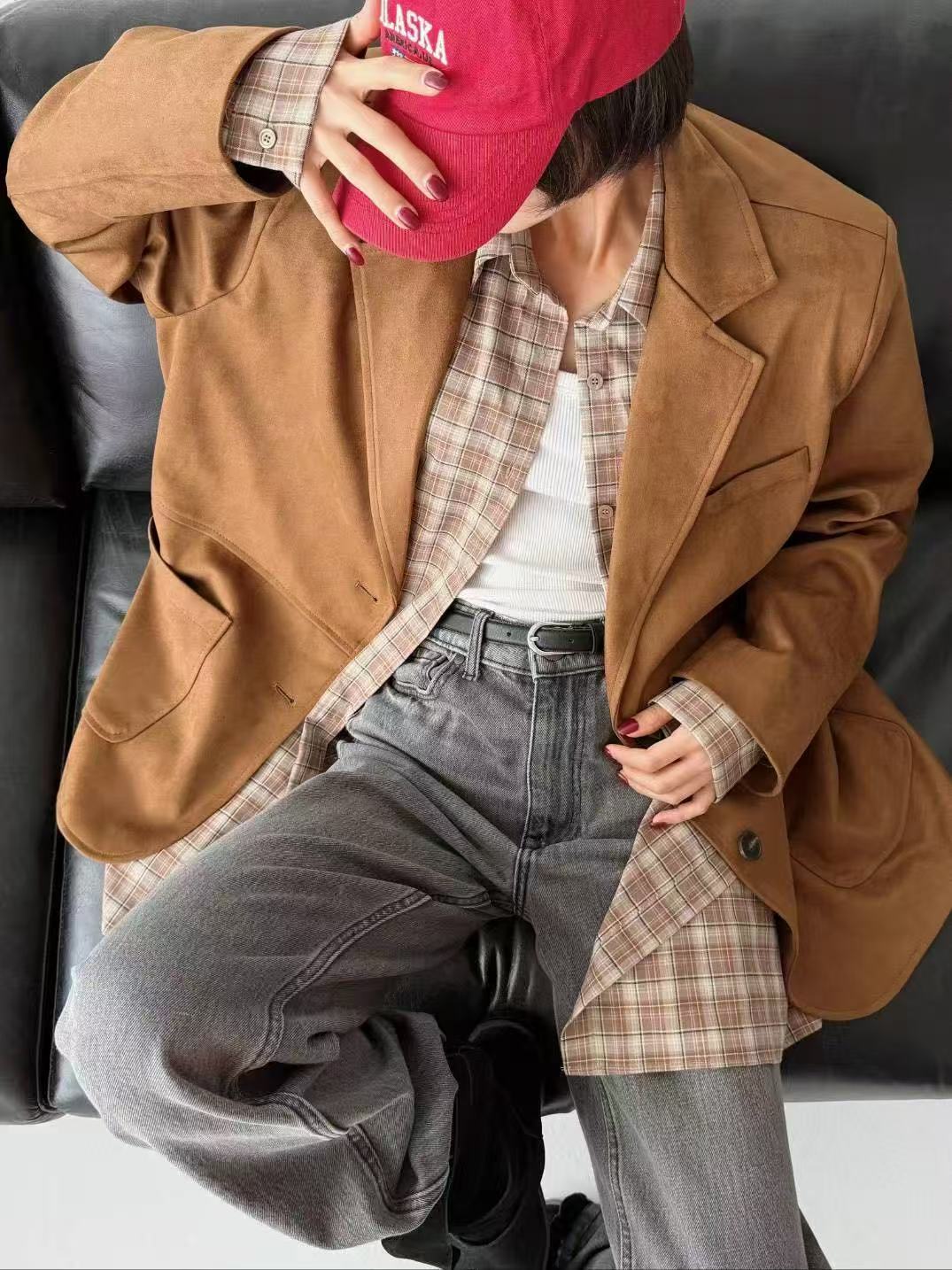 復古寬鬆麂皮絨外套