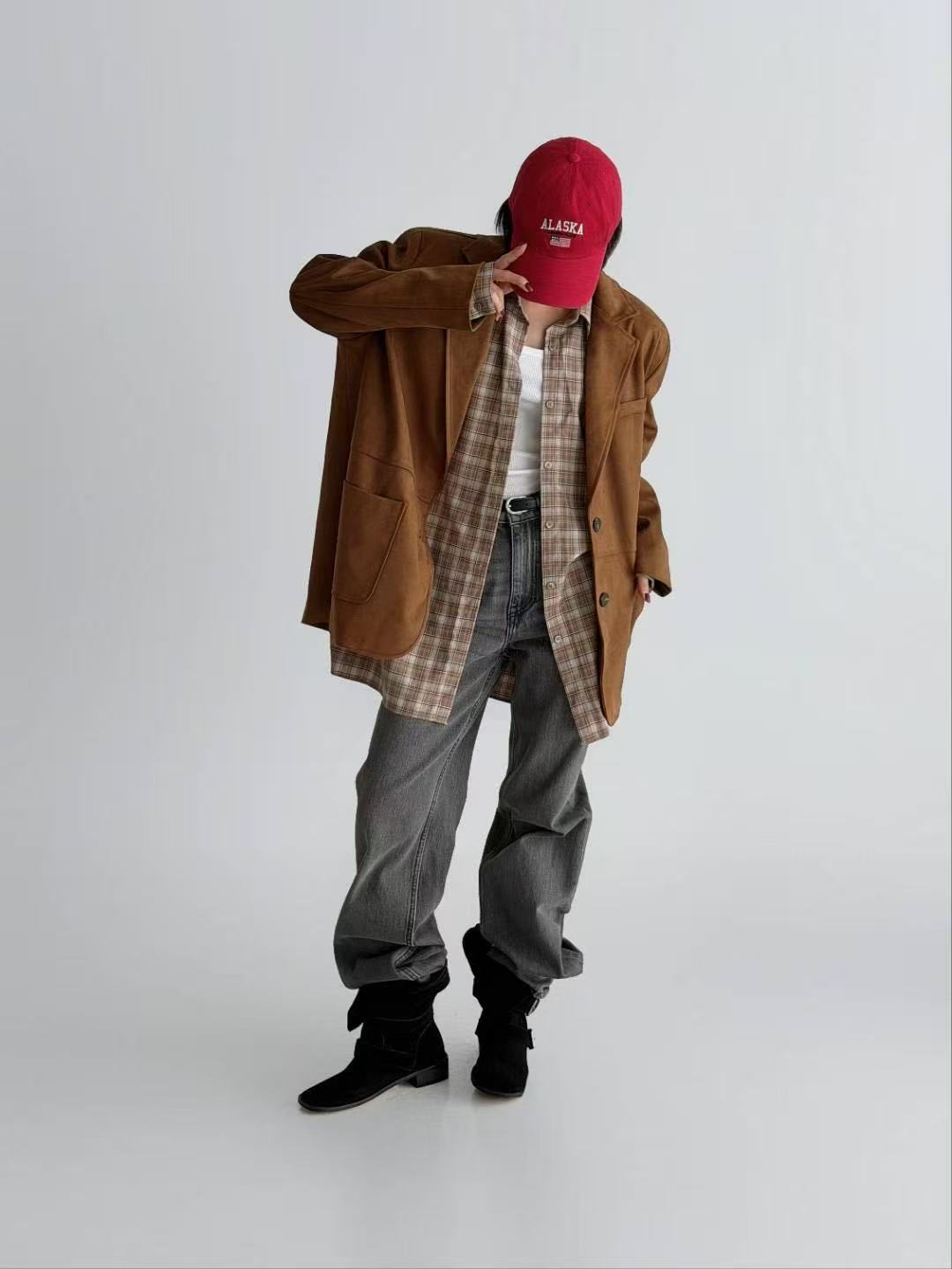 復古寬鬆麂皮絨外套