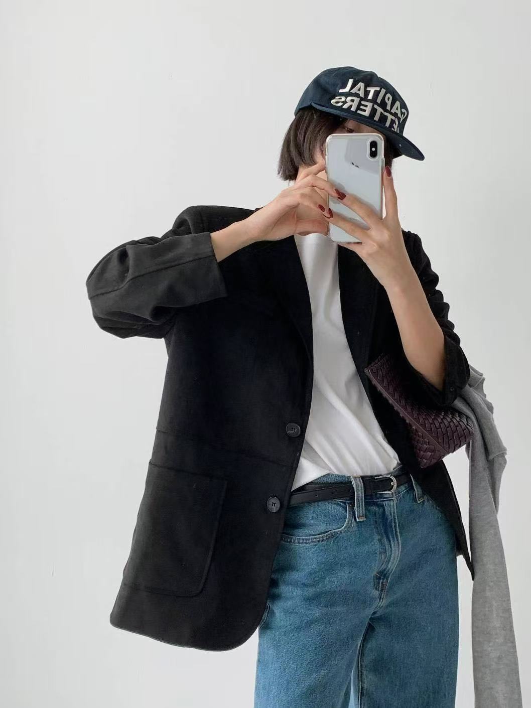 復古寬鬆麂皮絨外套