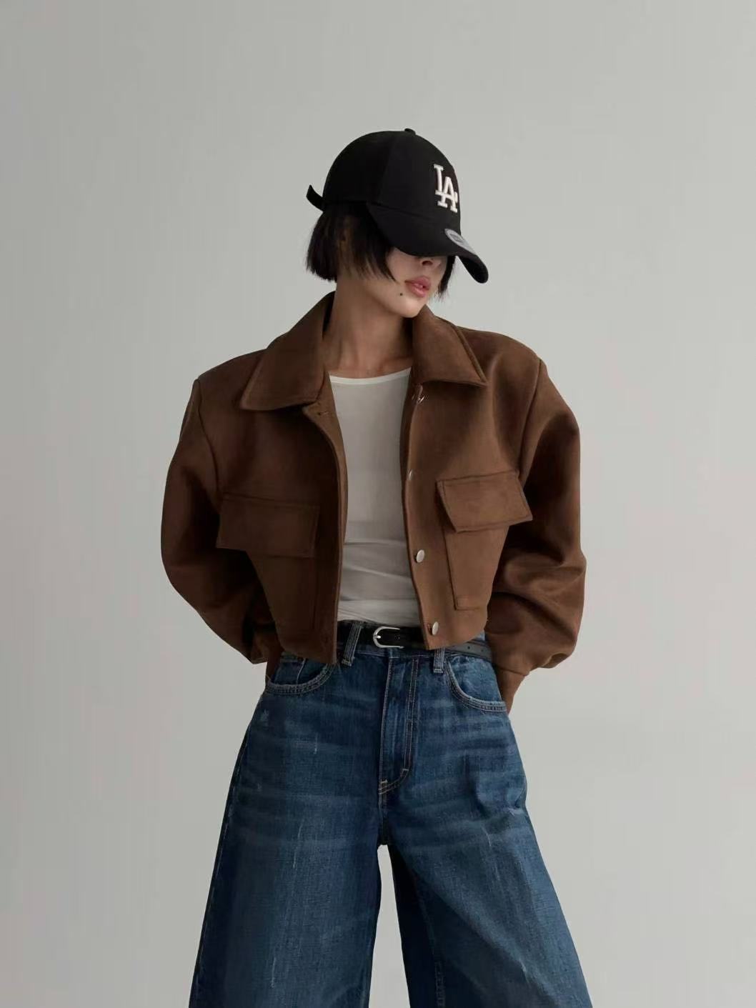 百搭翻領短版麂皮絨外套