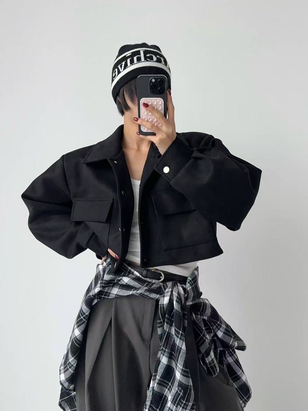 百搭翻領短版麂皮絨外套