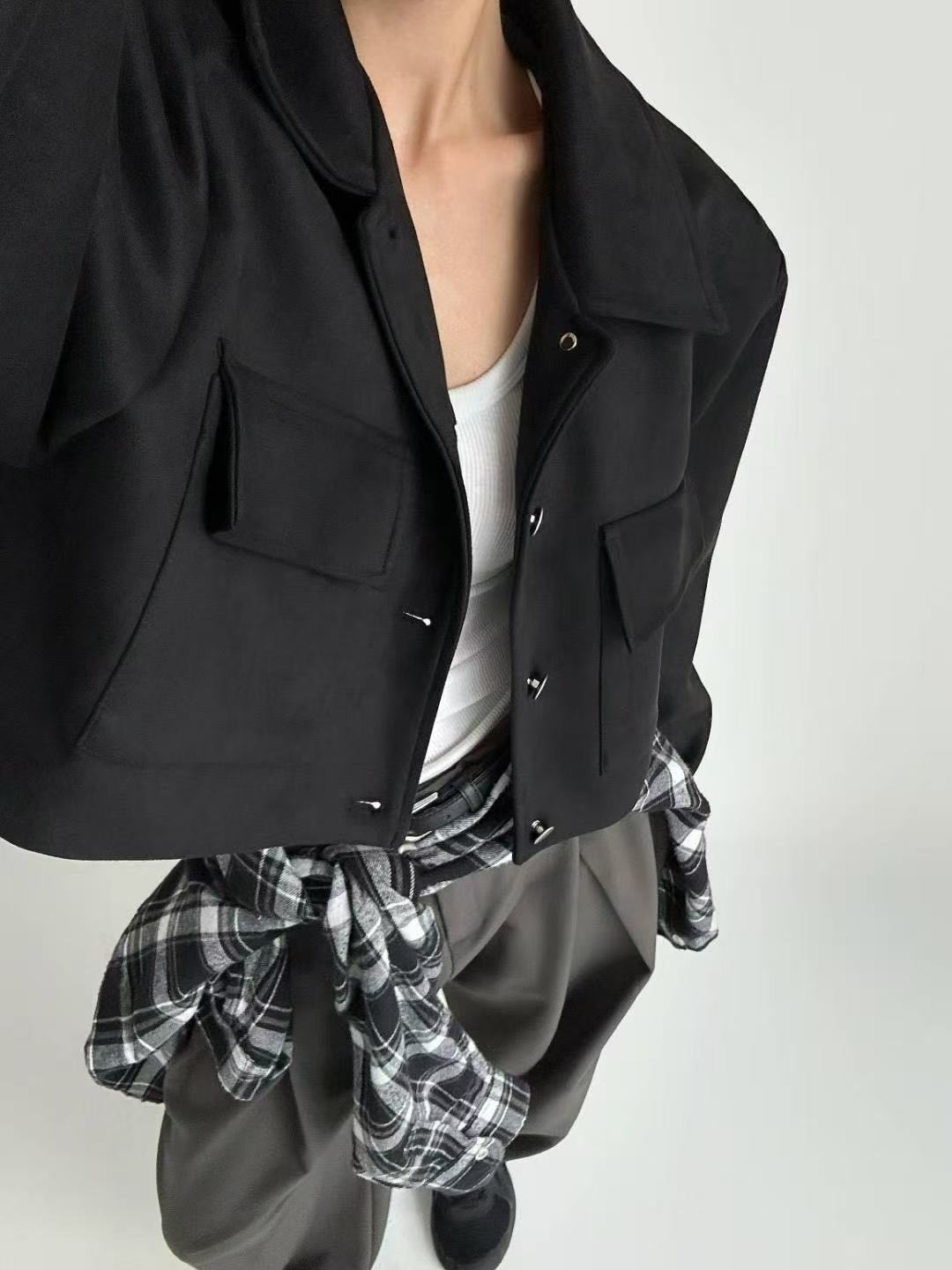 百搭翻領短版麂皮絨外套