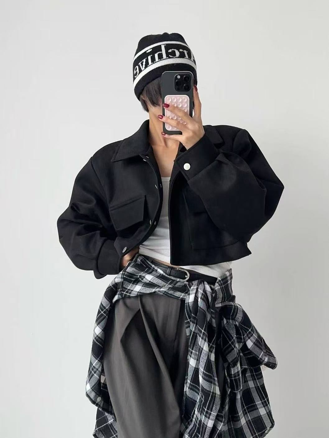 百搭翻領短版麂皮絨外套