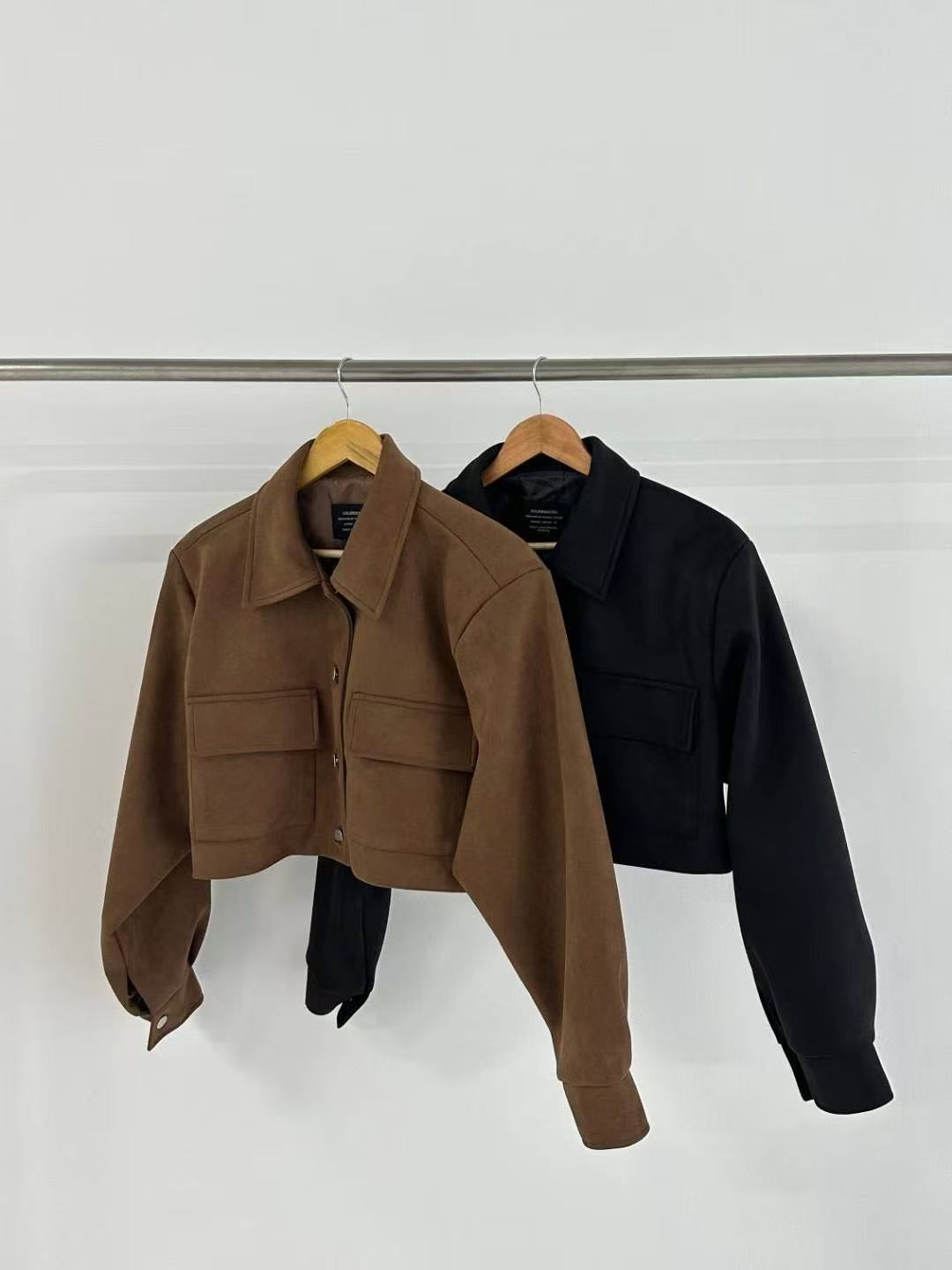 百搭翻領短版麂皮絨外套