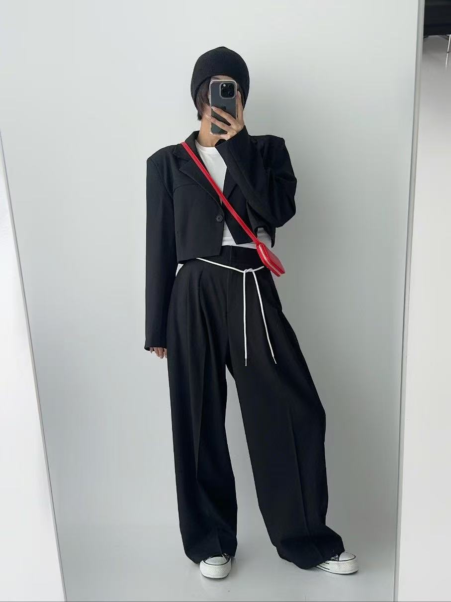 法式翻領單粒扣小西裝外套