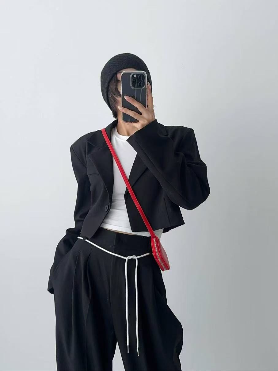 法式翻領單粒扣小西裝外套