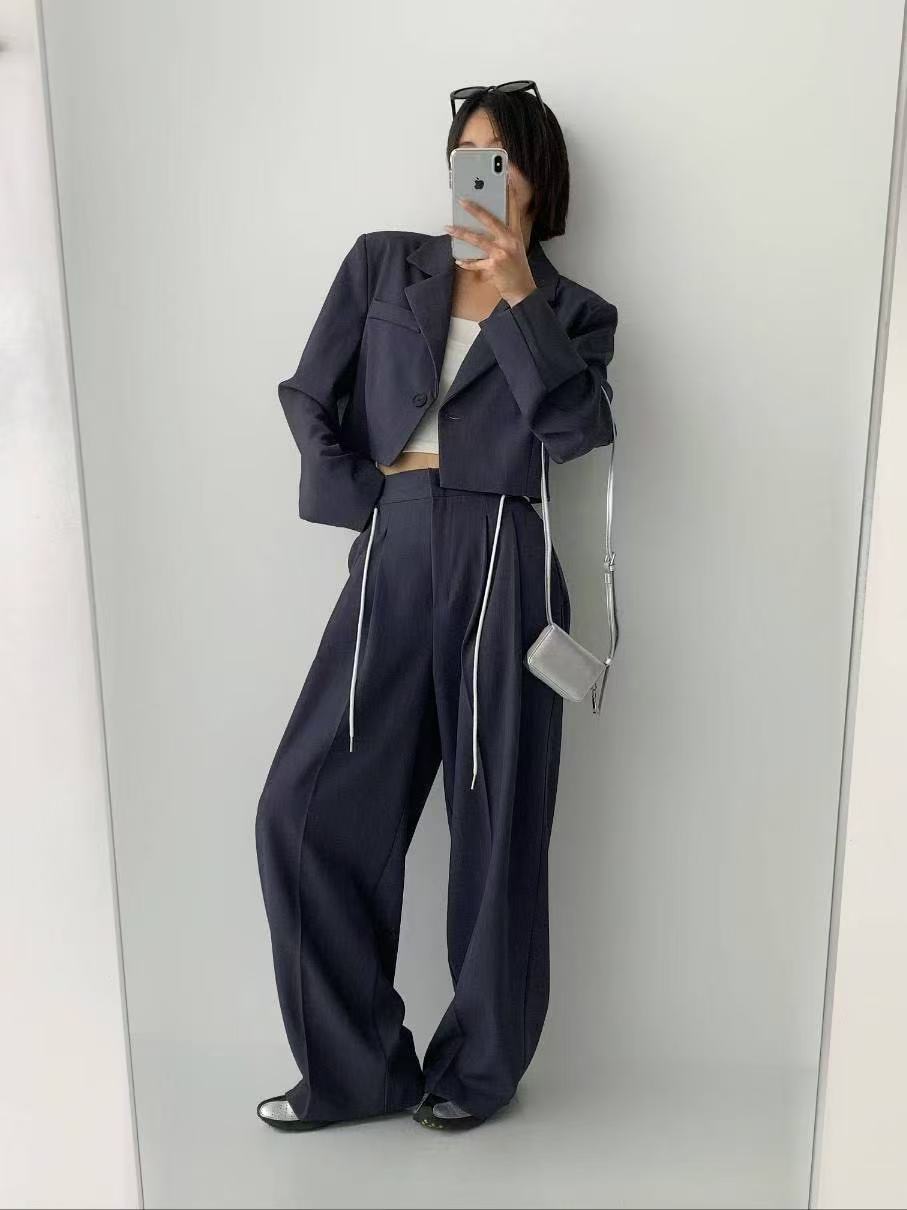 法式翻領單粒扣小西裝外套