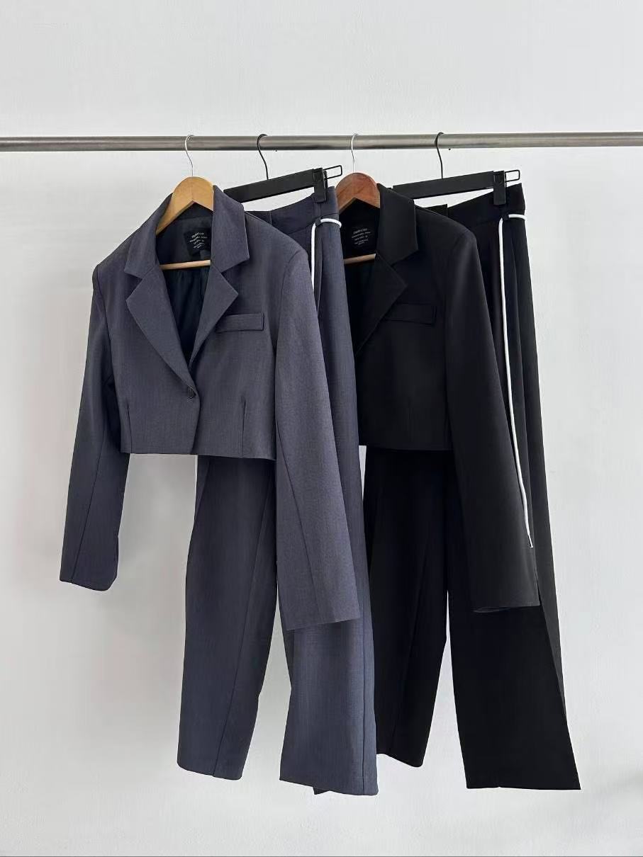 法式翻領單粒扣小西裝外套