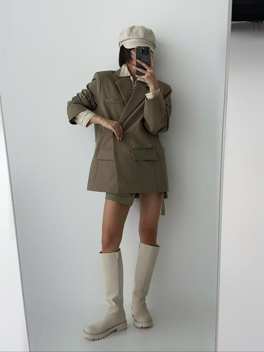 通勤翻領顯瘦休閒西裝配屁簾套裝