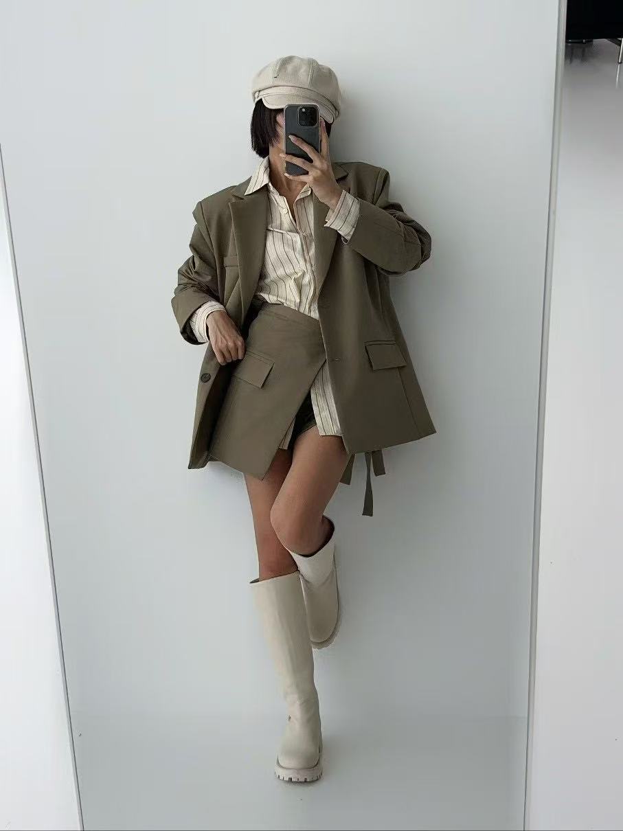 通勤翻領顯瘦休閒西裝配屁簾套裝