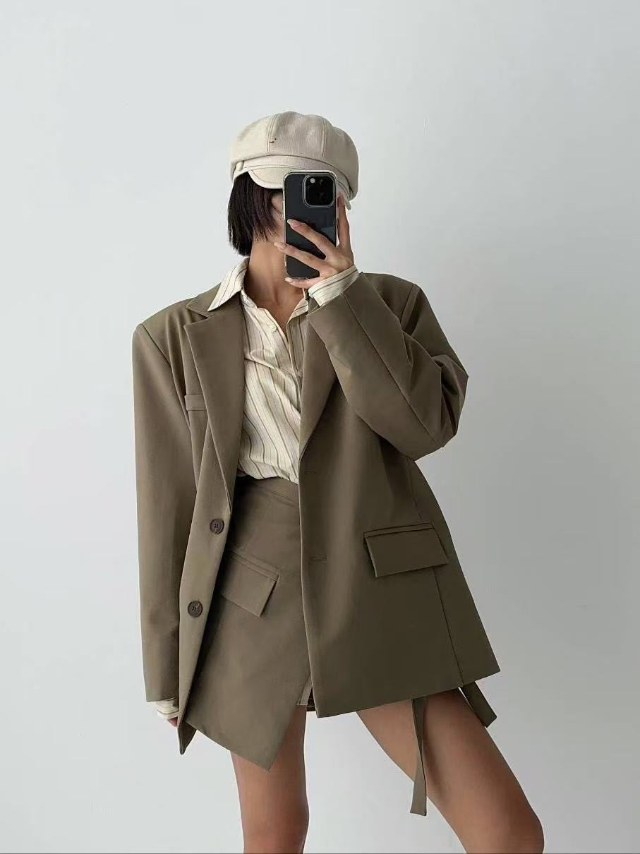 通勤翻領顯瘦休閒西裝配屁簾套裝