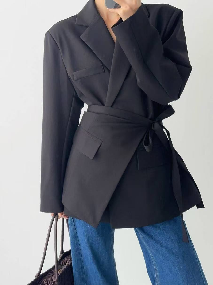 通勤翻領顯瘦休閒西裝配屁簾套裝