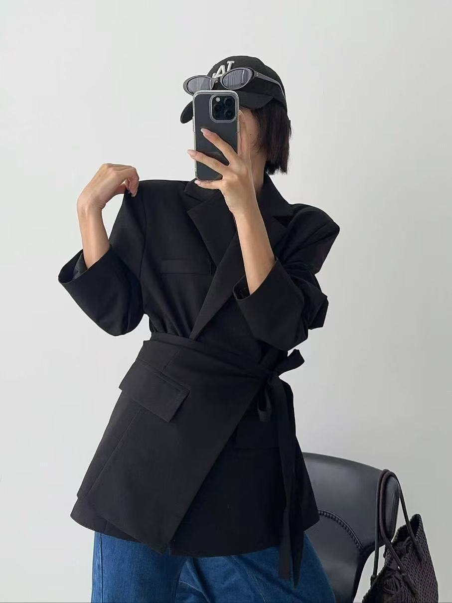 通勤翻領顯瘦休閒西裝配屁簾套裝