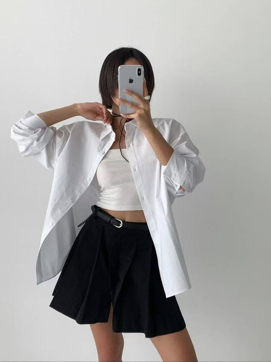 高腰百褶純色半身短裙